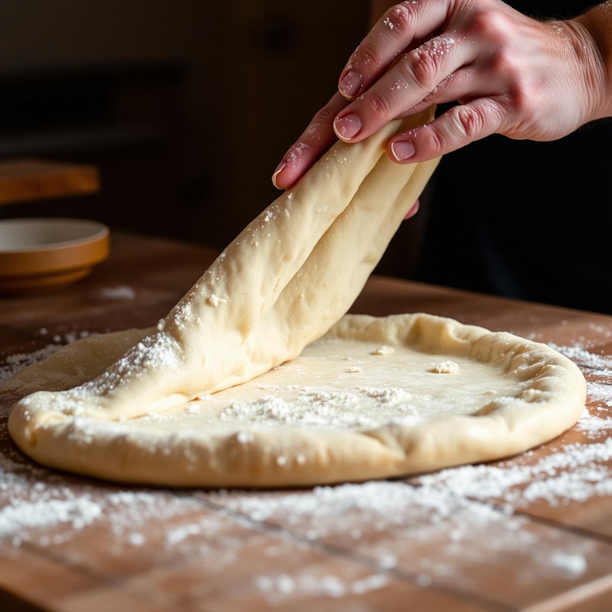 Hand-stretched pizza dough